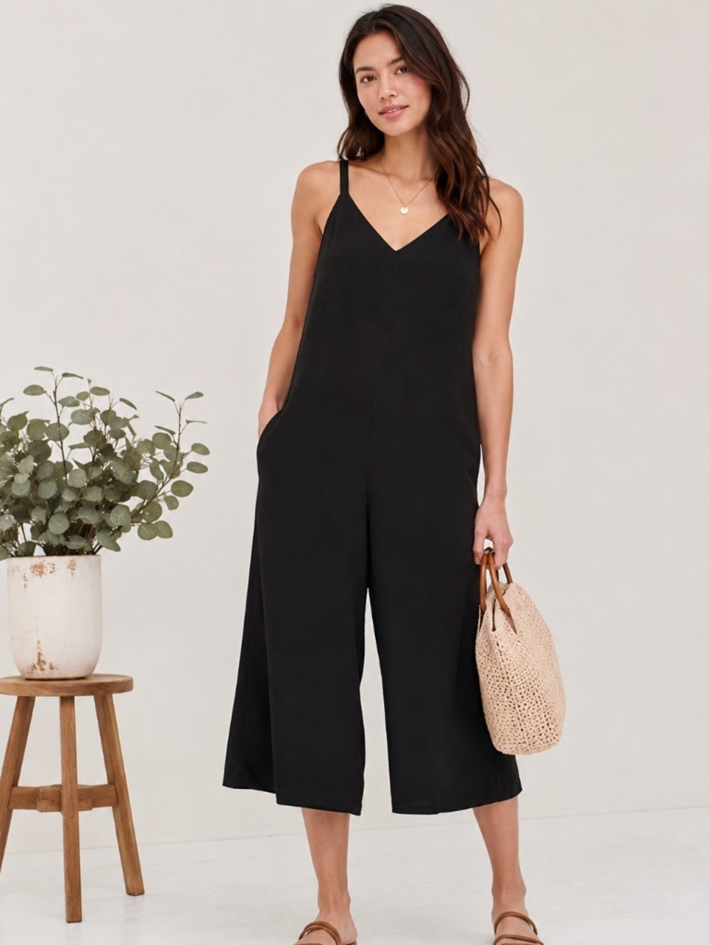 Gap Jumpsuit - Large Petite - Black Wide Leg Crop Loose Hippie Comfy Lightweight